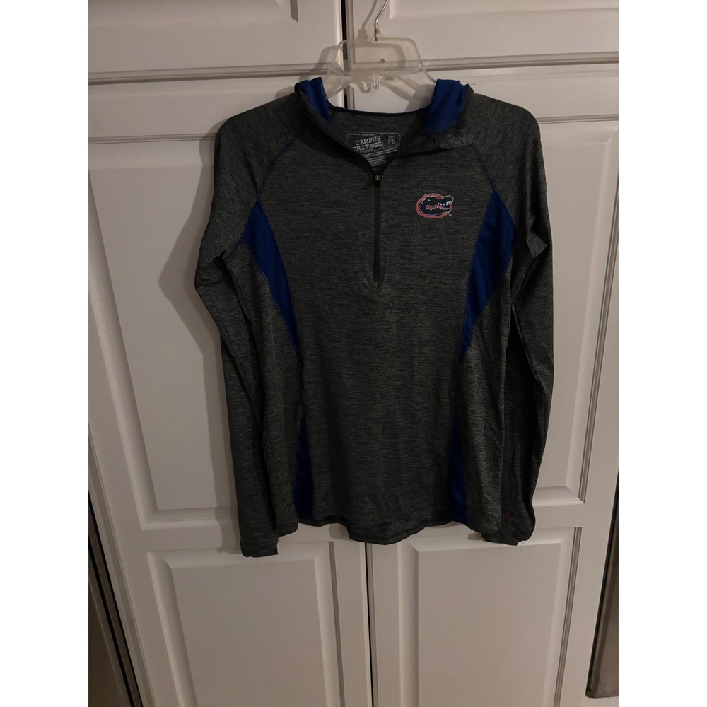 Campus Heritage Florida Gators Quarter Zip Hoodie Grey Blue Womens Medium